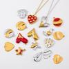 2pcs Stainless Steel Irregular Red Enamel Round Heart Star Design Pendant Necklace Earring Heart Charms Craft Jewelry Findings