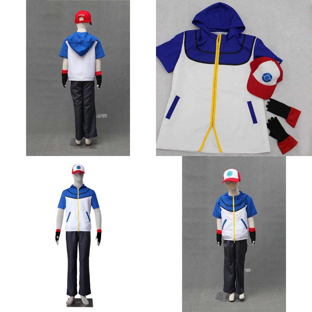 Hochwertiges Pokemon-Trainer-Kostüm Für Kinder und Erwachsene Enthält Jacke Handschuhe Und Hut