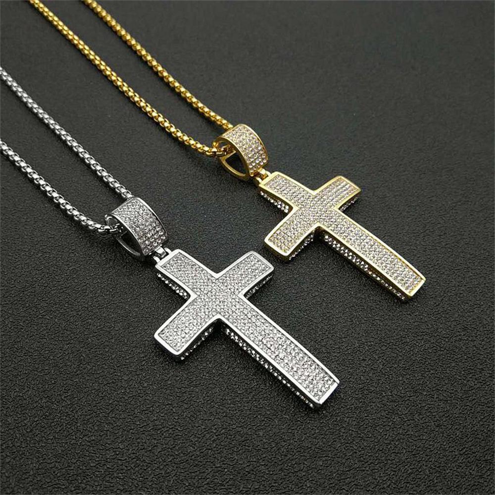 316L Iced Stainless Titanium Steel Classic Cross Pendant Necklaces for Men Women No Fade Punk Rock Hip Hop Jewelry