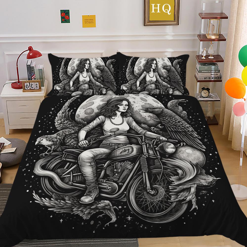 Beauty Skull Printed Home Bedclothes Double Size Microfiber Teen Fashion High Ranking Bedroom Decor
