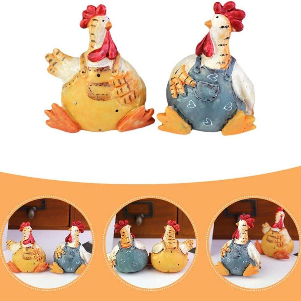 Craft Couple Chicken Figurines Cute Chicken Statue Set Lovely Chicken Ornament  Boys Gift
