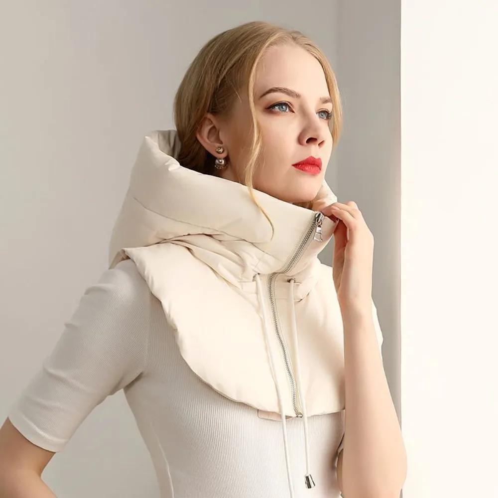 

Ultralight Down Hooded Hats Zippper Drawstring Scarf Balaclava Hat Removable Neck Cover Coat Short Tank Top Unisex белый