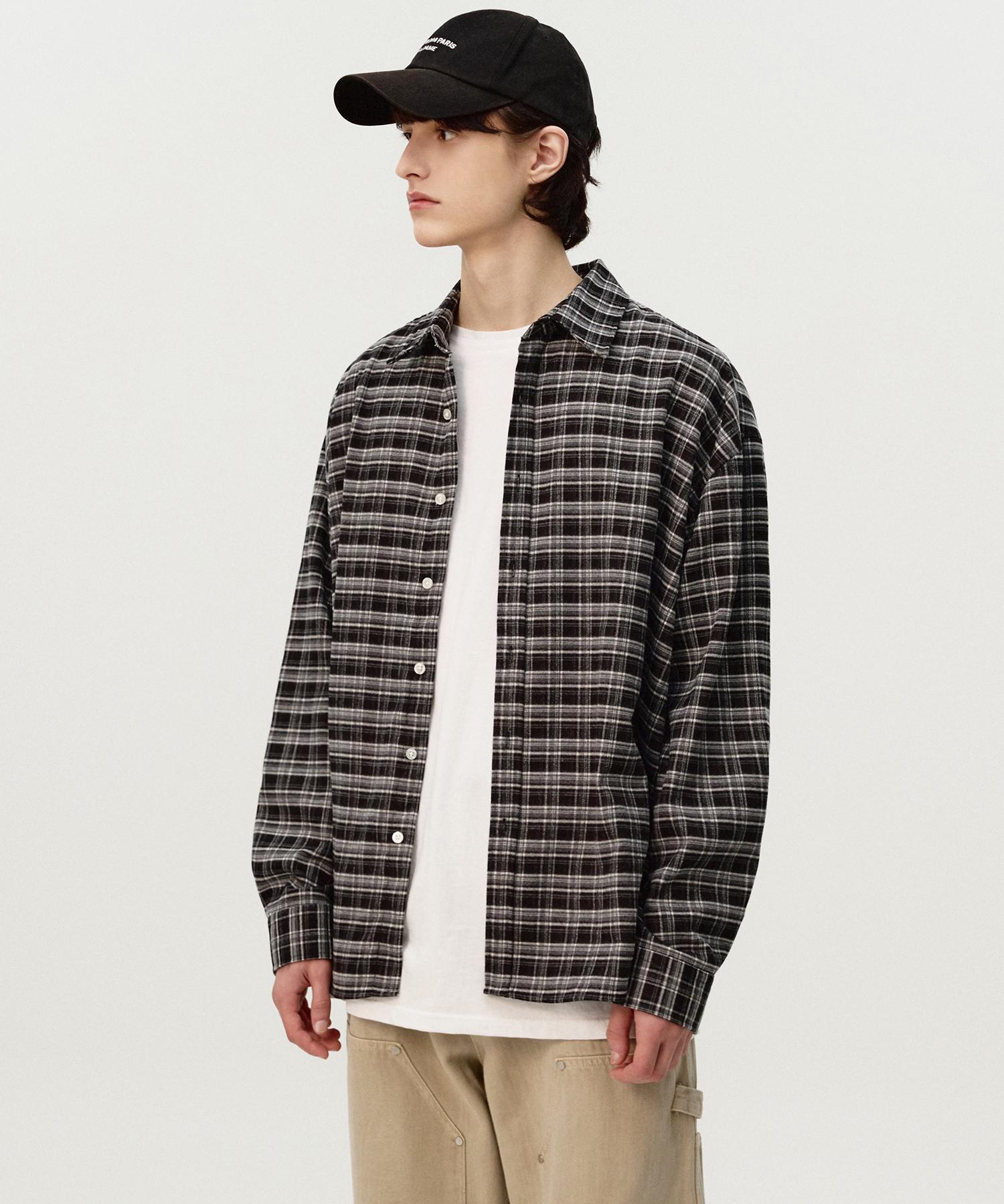 Top Boy Soft Overfit Tartan Check Shirt Black Black/M