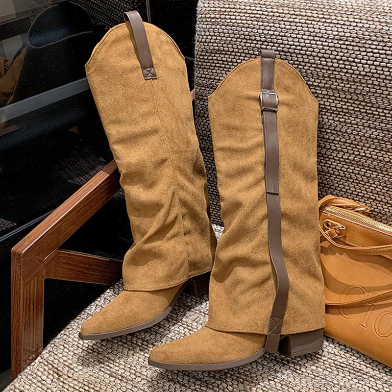 

Модные женские высокие сапоги с острым носком на высоком каблуке, модная обувь для платья, летние роскошные женские сапоги 2025, новый дизайнер, сапоги до колена Mujer 40 коричневый