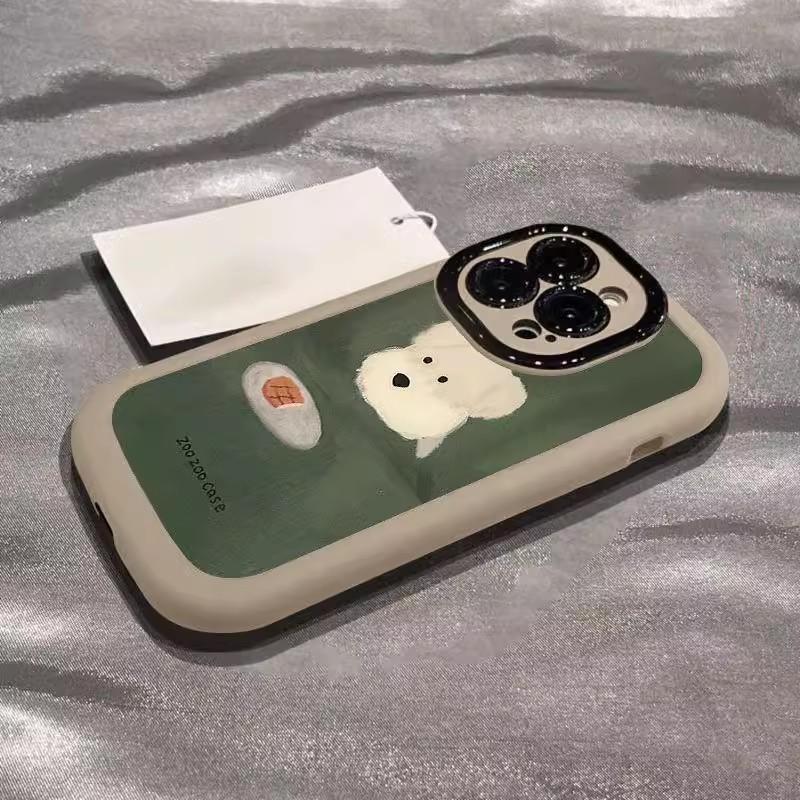 Oil Painting High-value Puppy Suitable for Apple 16 Mobile Phone Case IPhone 15 Promax Cute VIVOS19 Creative