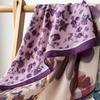 91 Herringbone Pattern Large Square Scarf, National Style Flower Printing Silk Scarf, Autumn and Winter Warm Shawl, Gift for Mother