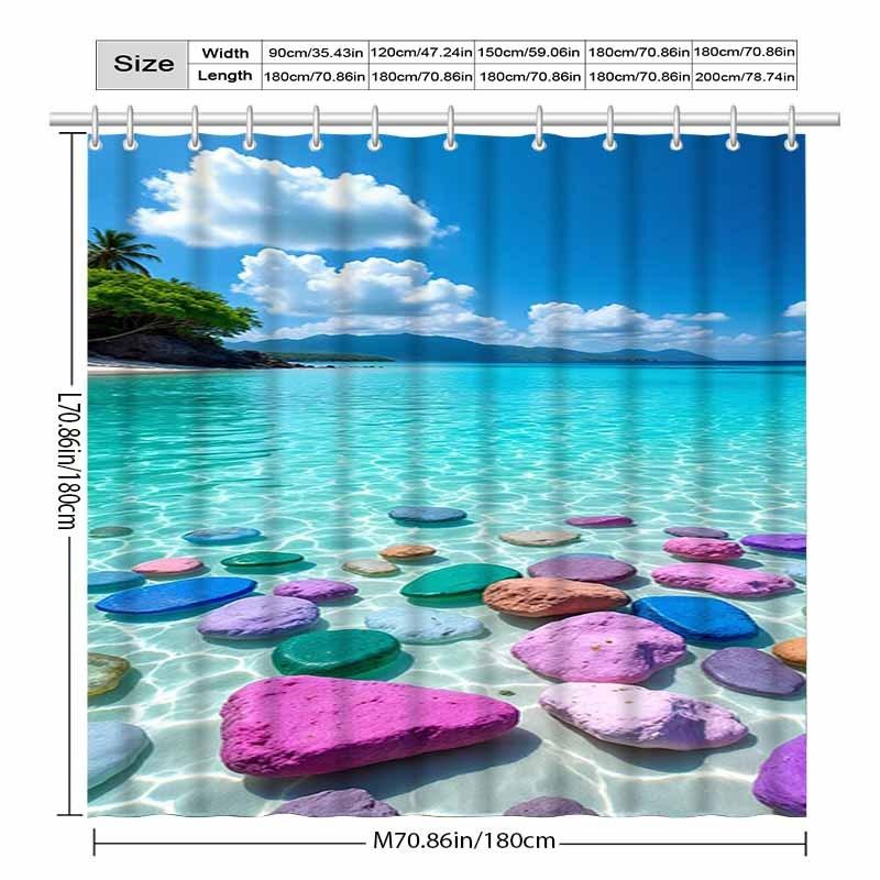 Beautiful Tropical Beach Shower Curtain Colorful Rocks In Clear Water Ocean View Nature Art Vacation Decor Waterproof Fabric