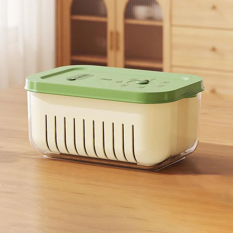 Refrigerator Sealed Box for Vegetable Fruit Crisper Box with Drain Basket Double-layer Food Organizer Containers Reusable Case