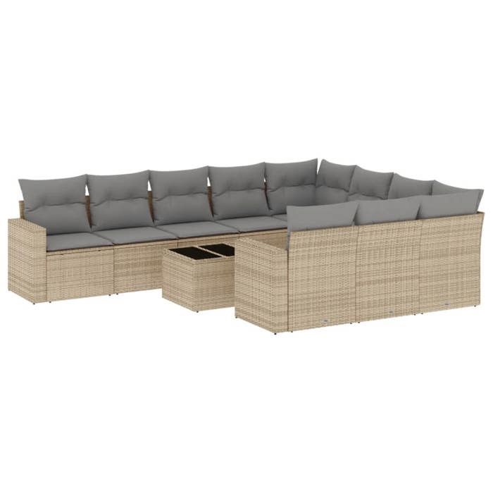 VidaXL Salon de Jardin avec Coussins 11 pcs, Canapés de Terrasse, Ensemble de Meubles de Patio, Mobilier d'Extérieur, Beige 3219489
