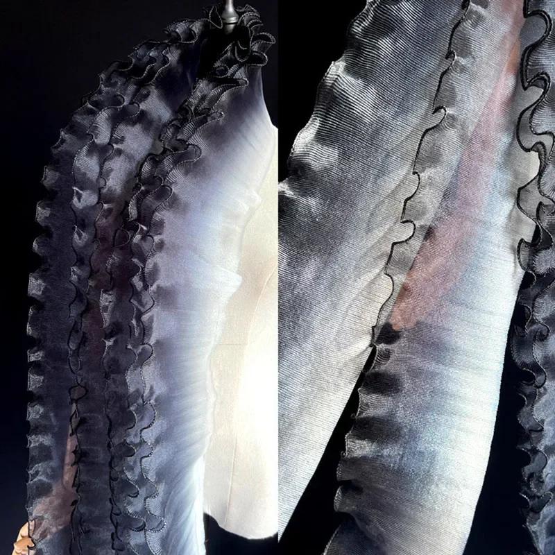5Yards Gradient Pleated Lace Fabric Ribbon Mermaid Ruffled Organza Border for Sewing Skirts Dress Wedding Clothing Lace Trim New