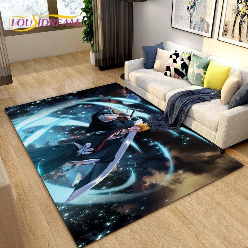 Bleach Japan Anime Cartoon Area Tapete Grande, Tapete de Carpete para Sala de Estar Quarto Sofá Capacho Decoração, Tapete de Piso Antiderrapante para Brincar de Criança