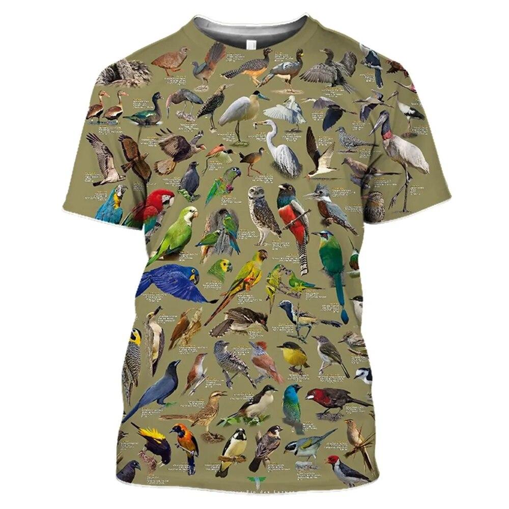 Fashion All Kinds of Birds T Shirt for Men Fun Trend Personality Printed Round Neck Tees Hip Hop Harajuku Streetwear Tops