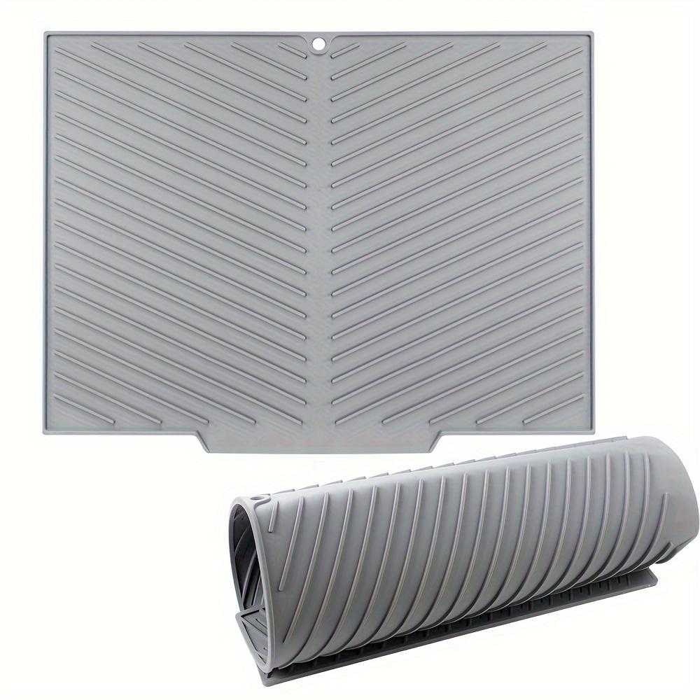 

[1 шт. Нескользящий кухонный коврик для сушки] 1 шт. Нескользящий, быстросохнущий многофункциональный кухонный коврик для сушки | Термостойкий резиновый коврик для посуды, утвари и чашек серый