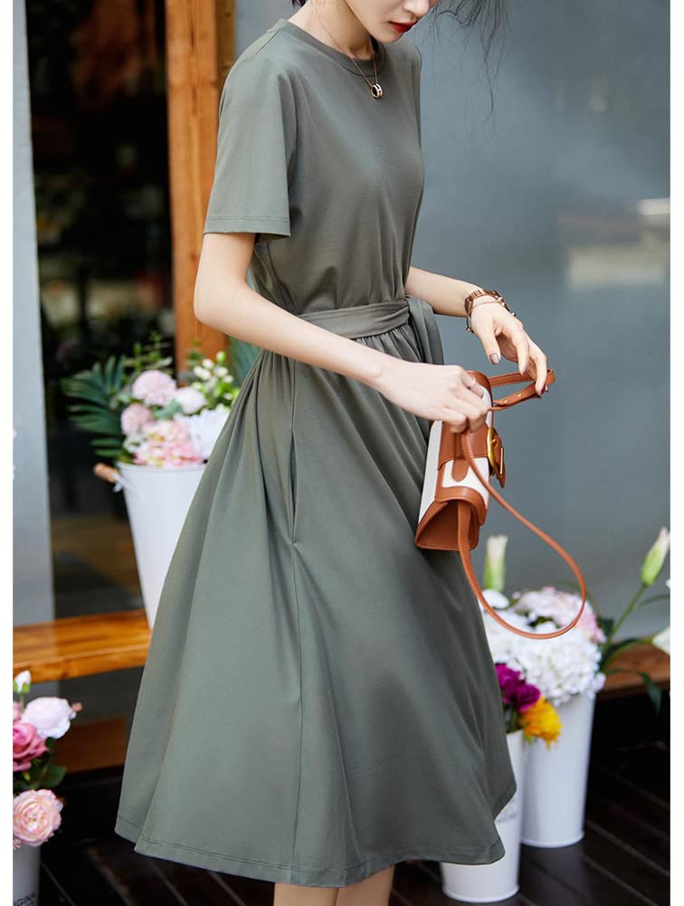 Vilaria Summer Short Long Round Ribbon Casual Women's Dress, Sleeve, Dress, Neck, Included, A-Line Flare, Flattering, Stylish, Beautiful,