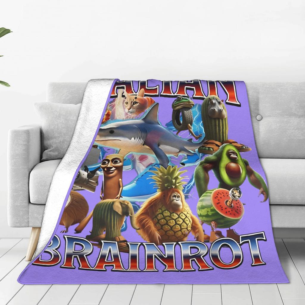 Italian Brainrot Tralalelo Tralala Tung Tung Tung Sahur Meme  Fuzzy Blankets  Novelty Throw Blanket for Home Plush Thin Quilt