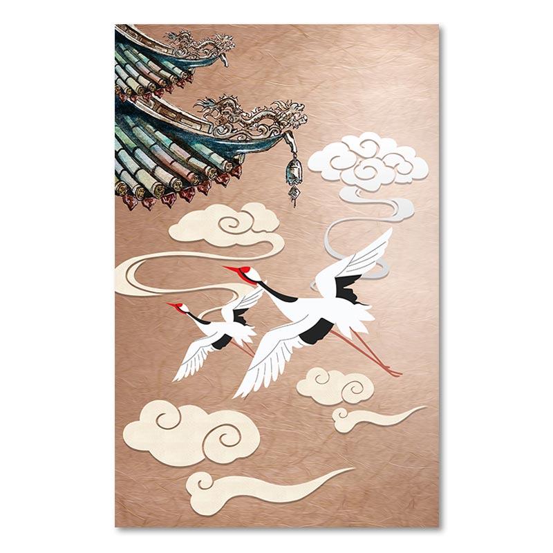 Chinese Style Plum Blossom Painting Decoration Poster Red Crowned Crane Giraffe Light Luxury Poster For Corridor Home Decor