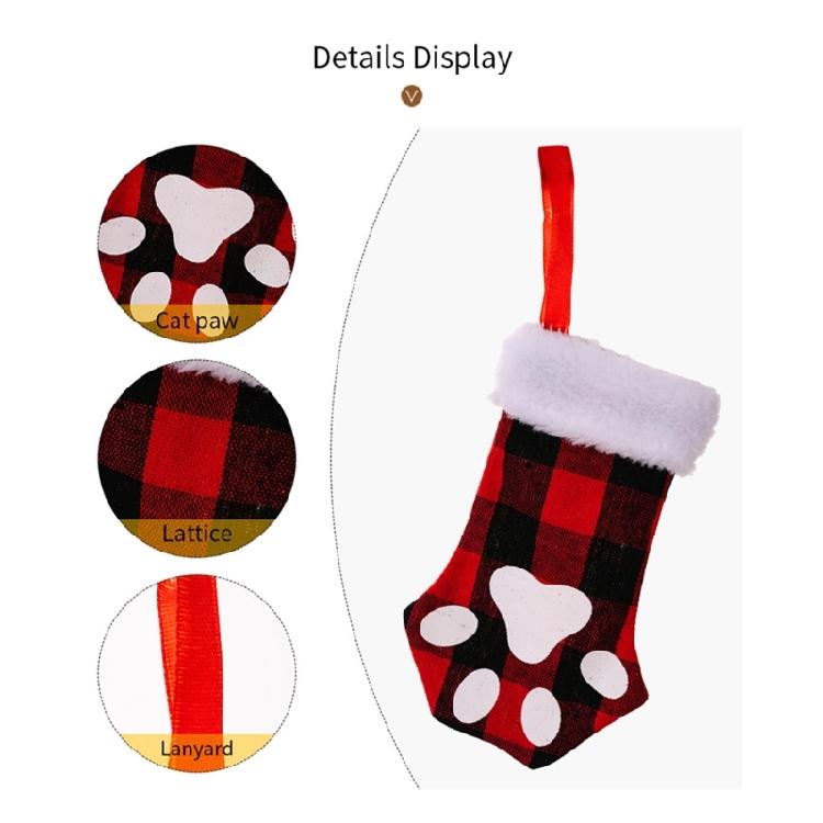 Christmas Cute for Cat Paw Plaid Tree Stocking Family Gather Party Decor