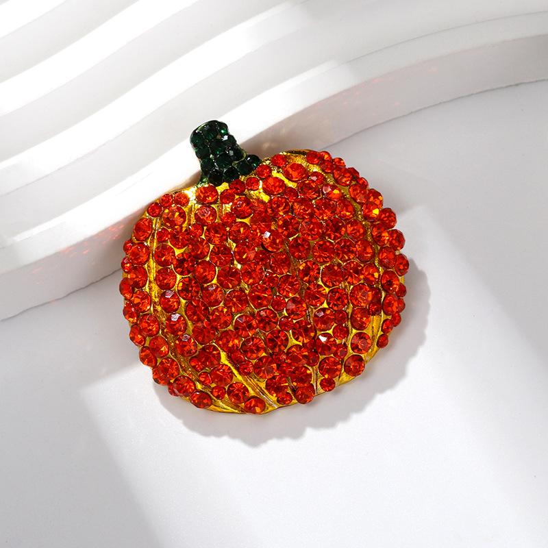 Halloween pumpkin brooch, European and American fashion, full diamond, fruit Easter decoration, brooch, accessory, high-end chest flower