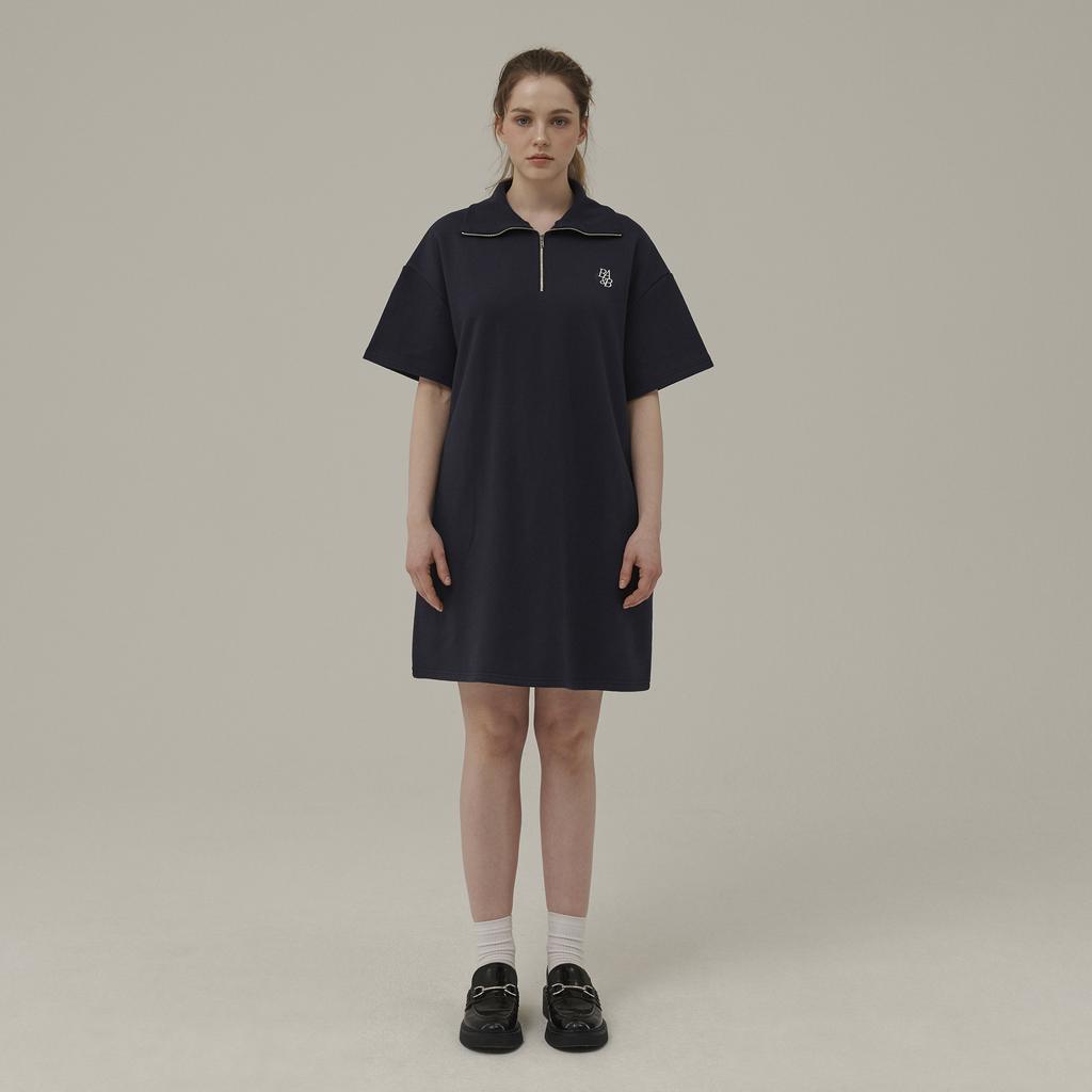 Between A And B Small Logo Half-Zip Mini Dress [Navy]
