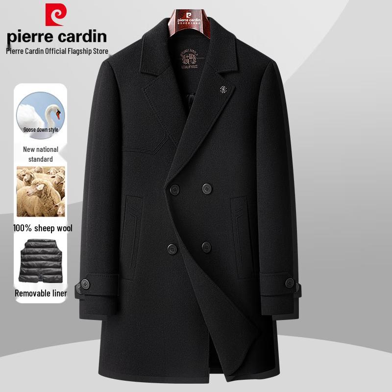 Pierre Cardin Men's 100% Wool Detachable Down Liner Mid-Length Overcoat