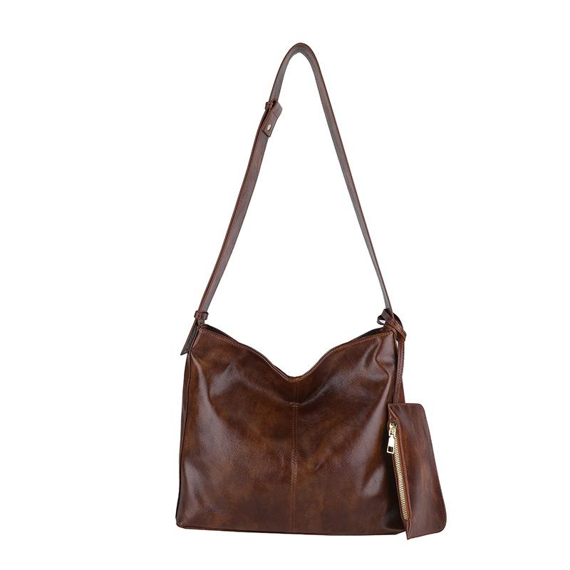 

Large-capacity retro bag, new fashion and high-end soft leather tote bag, textured casual messenger bag. коричневый