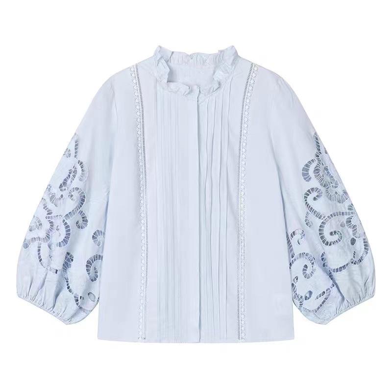 Spring 2026 Elegant White Embroidered French Blouse