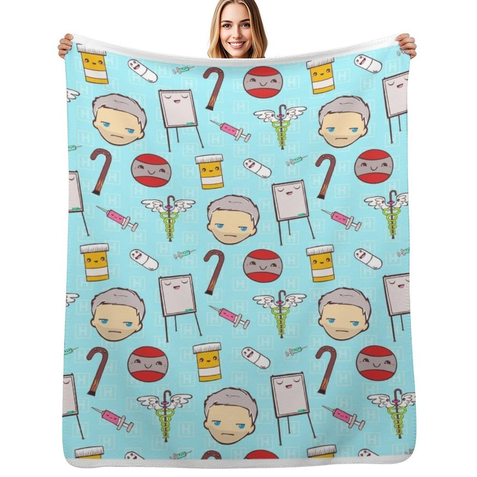 

House MD Kawaii Pattern Throw Blanket Cozy Napping Blanket Gift for Mom Dad 102x76cm(40x30in)