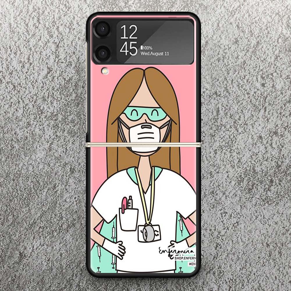 Funny Medicine Nurse Doctor Print Case For Samsung Galaxy Z Flip 3 4 5 6 7 5G Phone Shell Flip7 Flip6 Flip5 Flip4 Flip3 Pattern