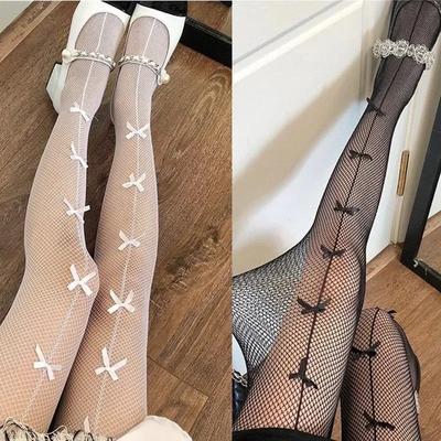 Tights Women Cute Bow Sweet Girls Kawaii Pantyhose Lingerie Sexy Lace Mesh Fishnet Thigh High Stockings Pantyhose Women Tights