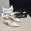 Vår Ny Mode Spetsig Tå Mjuk Enkel Spänne Högklackade Pumps Dam Enfärgad Kontor Bekväma Arbetsskor Kvinna Zapatos