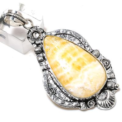 Colgante de Plata de Ley 925 con Piedra Natural de Aventurina Amarilla 2.64" g1h27