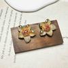 New retro French copper zircon flower stud earrings medieval exquisite high-end stamens niche earrings women