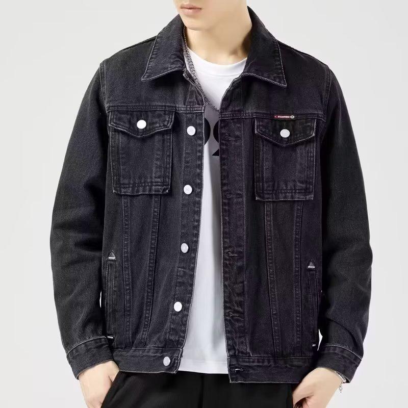 Men's Smoke Grey Denim Jacket: Trendy Lapel Workwear for Spring and Autumn – Casual, Handsome, Plus Size.