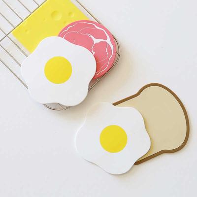 Cute Silicone Coaster Omelette Toast Waterproof Drink Mat Heat Insulation Antiskid Mug Mats Table Protector Kitchen Accessories