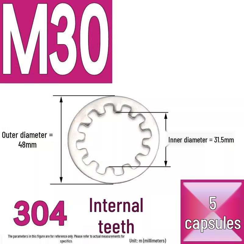 304 Stainless Steel External & Internal Tooth Lock Washer, Anti-Slip, Anti-Loosening, Size M6-M30