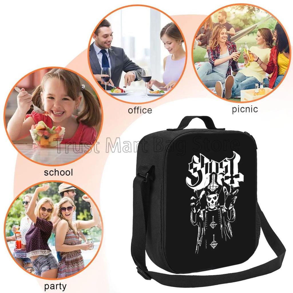 Band Ghost B.C. Insulated Lunch Bag for Women Men Reusable Lunch Box for Office Work Cooler Bag with Adjustable Shoulder Belt