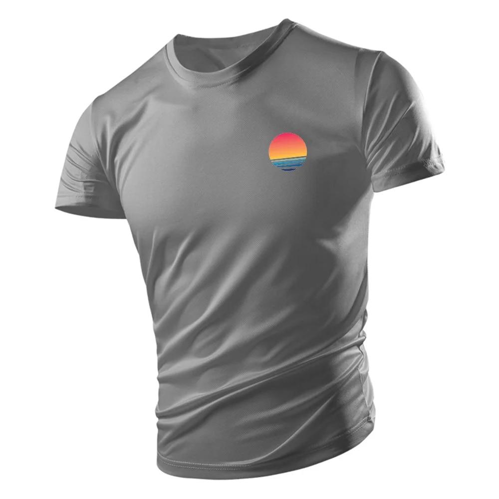 Four Seasons Fashion Adult Men'S Crew-Neck T-Shirt Creative Sunset Pattern 2d Print Breathable Quick-Drying Short-Sleeved Top
