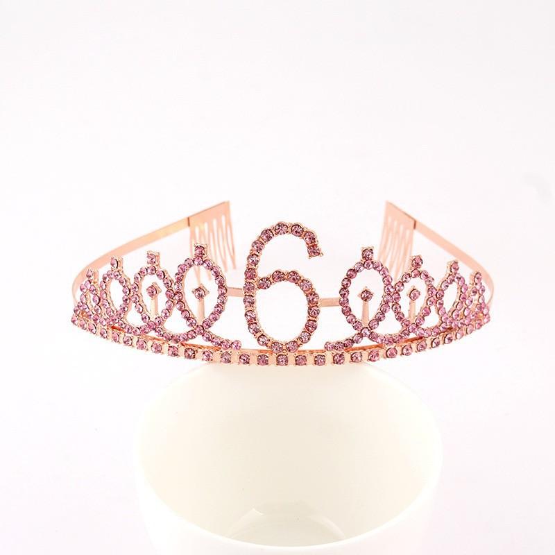 First Birthday Number Crown Water Diamond Headband  Ball Hair Accessory Anti Slip Cake  Decoration Alloy Hair Band