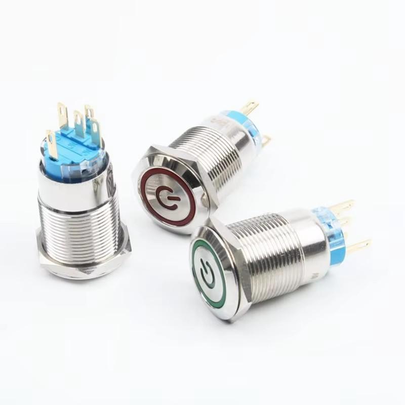 12/16/19/22MM Waterproof Metal Push Button Switch LED Light Momentary Latching Car Engine Power Switch 5V 12V 24V 220V Red Blue