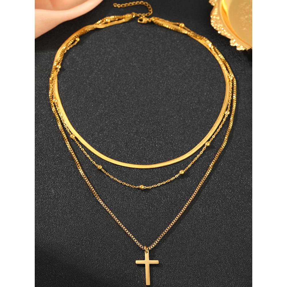 Stainless Steel Necklaces Fashions Temperament Crucifixion Pendant Multilayer Chain Necklace For Women Zircon Birthday Gift New