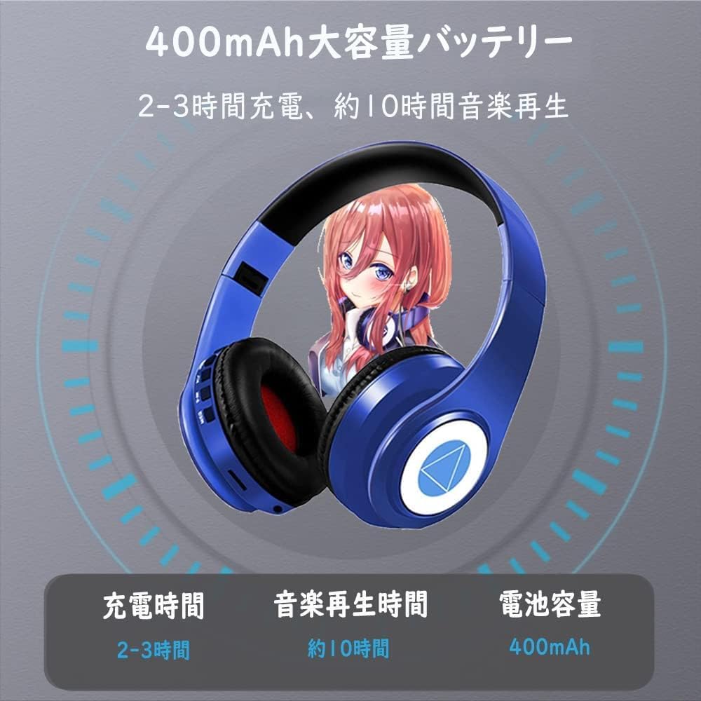 Nakano Miku Cosplay Headphones, Foldable with Built-in Microphone, Dual-Use Wired and Wireless Bluetooth 5.0, Music, Calls, Phone Calls, and Working
