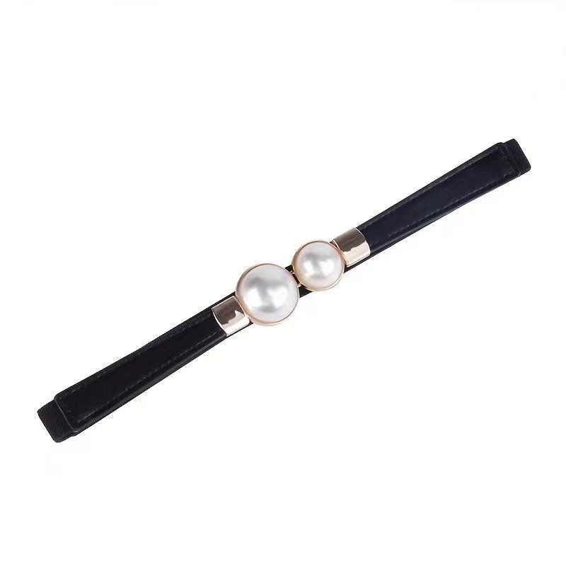 1PC Elegant Double Pearls Buckle Elastic Women Belts Thin Straps Lady Girl Dress Skirt Decor Waistbands Trouser Decoration