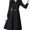 Women's Korean-Style Casual Elegant Slimming A-Line Dress Bow Patchwork Rhinestone Solid Color Long-Sleeve Dress