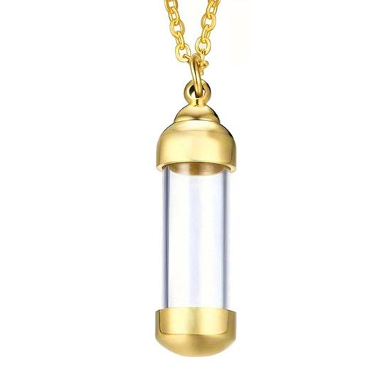 Pendant Necklace with Leak-Proof Steel Transparent Capsule Screw Cap Stainless Design Souvenir Keepsake