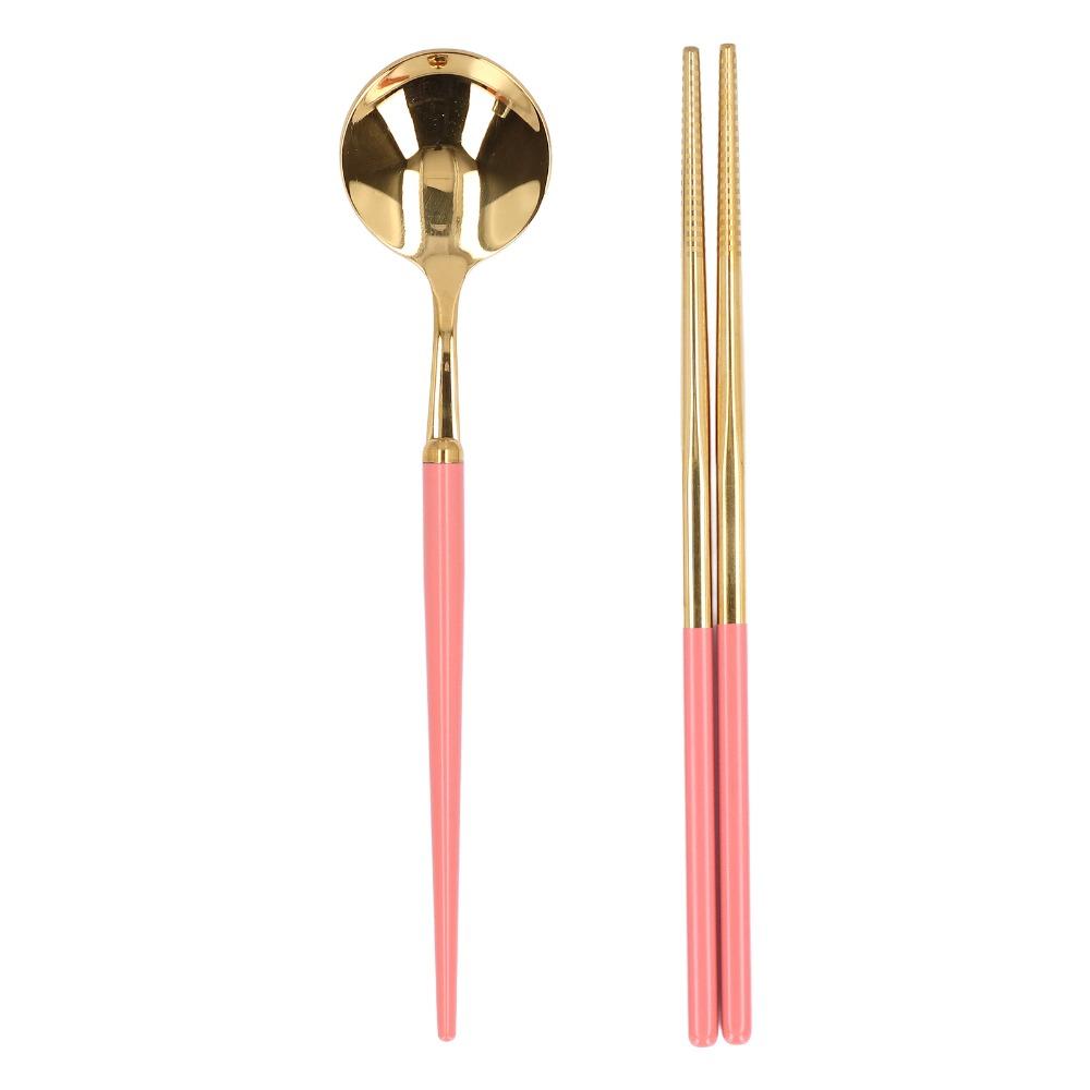 1Set Smooth Spoon Chopstick Kit Rustless Steel Tableware Set Dining  Set  Outdoor Picnic