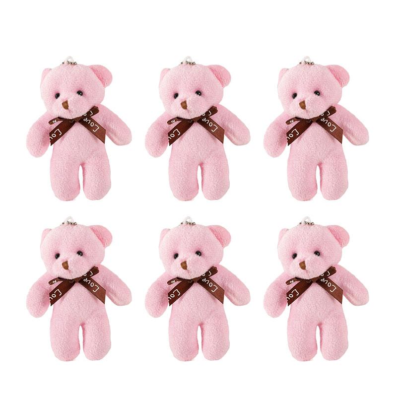 6/1s Mini Bear Plush Keychain Colorful Bear Stuffed Toy School Bag Pendant Teddy Doll Graduation Party Supplies Wedding Gift