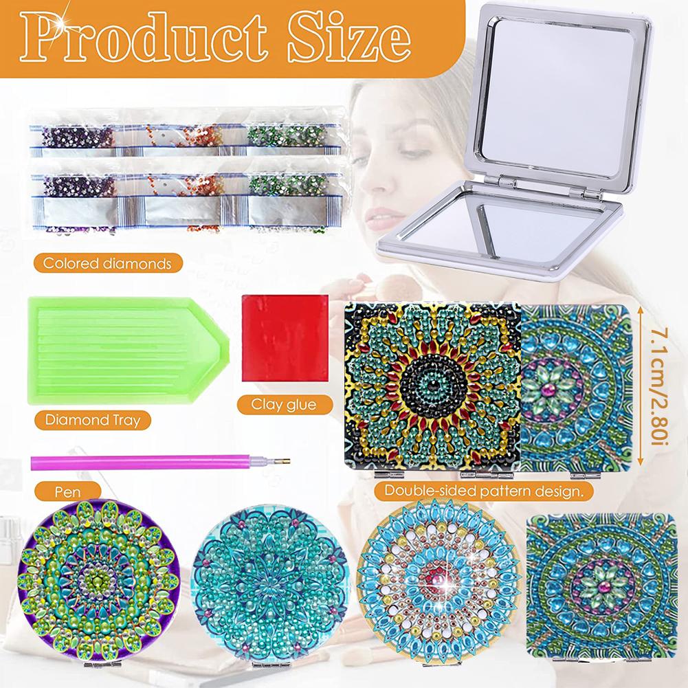 DIY Rhinestone Embroidery Mosaic Makeup Mirror Pocket Mirror Double Side Crystal Diamond Mirror Mandala Special Shaped for Girl