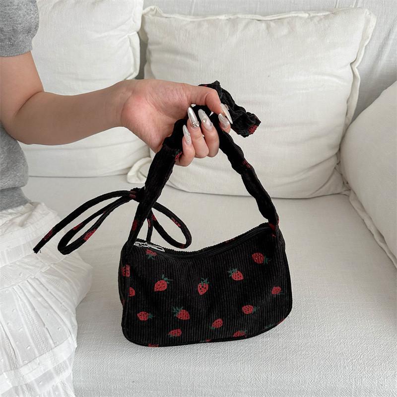 Fashionable Corduroy Crossbody Bag 2024 Summer Trendy Shoulder Bag With Strawberry Pattern