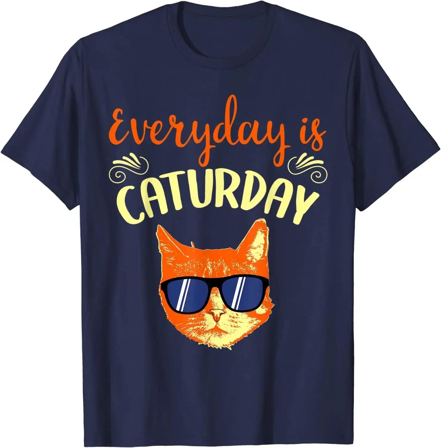 Everyday Is Caturday Saturday Orange Cat Мужская Женская Футболка Аниме Одежда Мужская Одежда Повседневная Хлопковая Ежедневная Четыре Сезона S бежевый