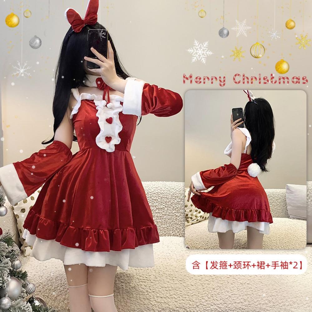 Xian Yi Christmas Dress Sexy Red Velvet Dress Plus Size Party Prom Bunny Cos New Year's Robe